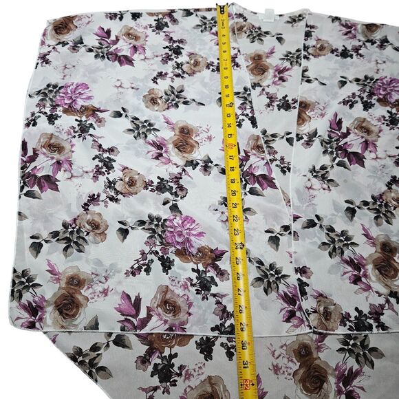 Emory Park Womens 3XL Sheer Kimono Ivory w/Floral Pattern Fairy Flowy Boho Slits - Picture 7 of 8